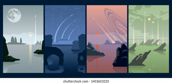 Landscapes of Unknown Planets Original Sci-fi Posters, Extraterrestrial Nature
