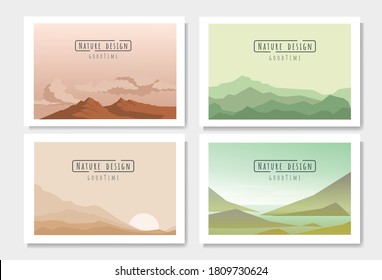 Landscapes vector set, flat style. Natural wallpapers are a minimalist, polygonal concept.