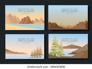 Landscapes vector set, flat style. Natural wallpapers are a minimalist, polygonal concept.