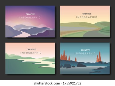 Landscapes vector set, with Mountain Background, flat style. Natural wallpapers are a minimalist, polygonal concept, illustration.