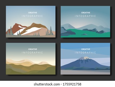 Landscapes vector set, with Mountain Background, flat style. Natural wallpapers are a minimalist, polygonal concept, illustration.