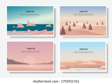 Landscapes vector set, with Mountain Background, flat style. Natural wallpapers are a minimalist, polygonal concept, illustration.