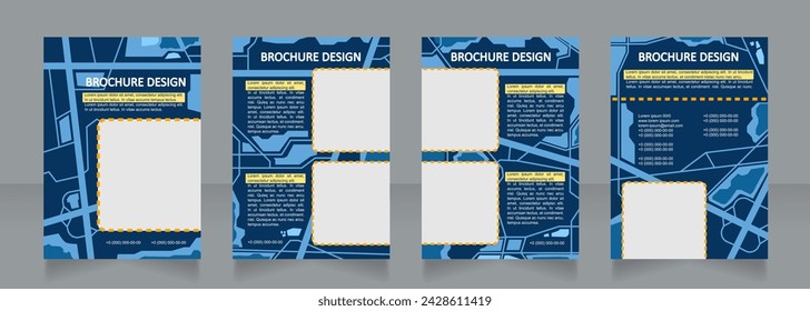 Landscaping blue blank brochure design. City traffic. Template set with copy space for text. Premade corporate reports collection. Editable 4 paper pages. Calibri, Arial fonts used