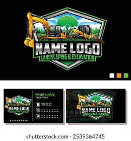 Landscaping and excavation logo. Skid steer and excavator logo vector. excavator logo for heavy equipment companies. Landscape services