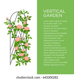 Landscaping and gardening banner, poster or brochure template with flat style illustration and place for text. Creepers colored icon. Vertical gardening sign. Outdoor decor element.