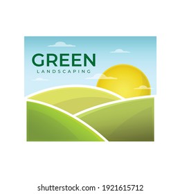 Landscaping and gardening logo design vector image. Green lanscape meadow scenery for gardening and landscaping logo design template