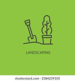 A landscaping icon logo typically features a visual symbol directly related to nature, like a leaf, tree, grass blades, or a stylized landscape contour