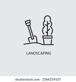 A landscaping icon logo typically features a visual symbol directly related to nature, like a leaf, tree, grass blades, or a stylized landscape contour