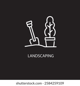 A landscaping icon logo typically features a visual symbol directly related to nature, like a leaf, tree, grass blades, or a stylized landscape contour