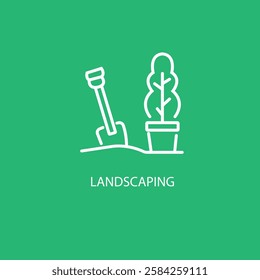 A landscaping icon logo typically features a visual symbol directly related to nature, like a leaf, tree, grass blades, or a stylized landscape contour