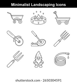 Landscaping Icons Clean Minimal Style on white background 