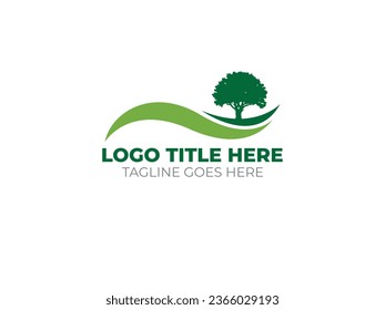 Landscaping Logo Design with Green Tree and Lawn