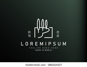 Landscaping logo design. Vector illustration of monoline landscape view of garden. Modern logo design with line art style.