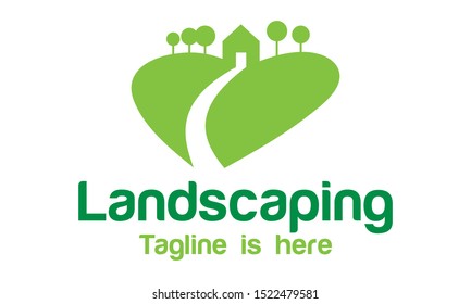 Landscaping logo with green house and tree for agriculture business