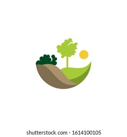 landscaping logo vector with tree sun leaf element