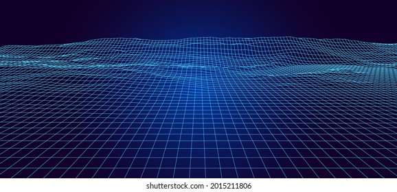 Landschaften von Bergen. Abstraktes 3D-Wireframe Cyberspace-Netz. Vektorgrafik.