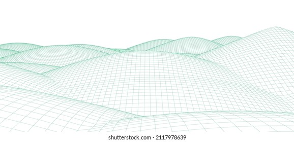 Landscaping of mountains. Abstract 3d wireframe cyberspace mesh. Vector illustration.