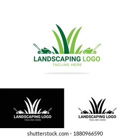 Landscaping And Mower Or lawn Care Logo Design Vector