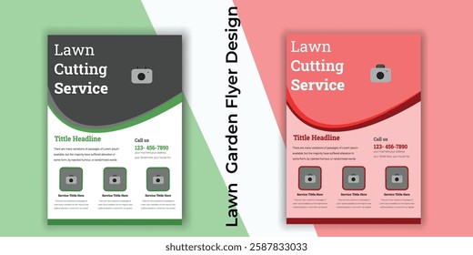 Landscaping and mowing business promotional web banner design with photo placeholders. Gardening and farming service advertisement template design for marketing. Lawn and gardening social media post.