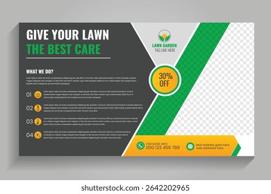 landscaping service, Agricultural and farming services web banner or social media post lawn gardening, video thumbnail design