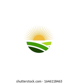 landscaping sun and field logo vector