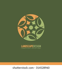 Landscaping symbol design concept. Abstract illustration with leaves in the circle. Park theme icon. Logo template for gardening business or flower shop.