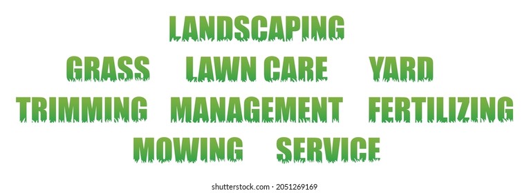 Landscaping Terms with Grass Cutouts | Lawn Care Service Logo Elements | Stylized Type for Yard Maintenance Services | Landscaper Clipart | Gardener Icons