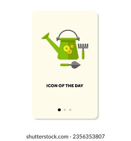 Landscaping tools flat icon. Watering can, rake and shovel, garden tools isolated vector sign. Nature and gardening concept. Vector illustration symbol elements for web design and app