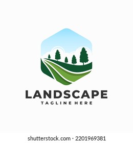 Landscaping Vector Logo In Hexagon Badge Concept