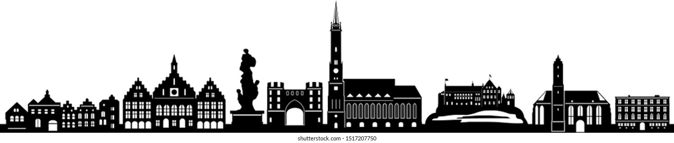 Landshut City Skyline Vector Silhouette