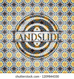 Landslide arabic style badge. Arabesque decoration.