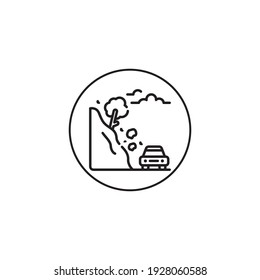 landslide with car outline style icon in circle