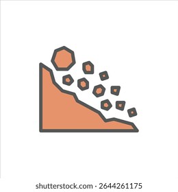 Ícone de contorno preenchido com um deslizamento de terra. ilustração da linha de cor do deslizamento de terra.