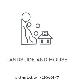 Landslide and House linear icon. Landslide and House concept stroke symbol design. Thin graphic elements vector illustration, outline pattern on a white background, eps 10.