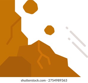 Landslide Icon with Falling Rocks Illustration