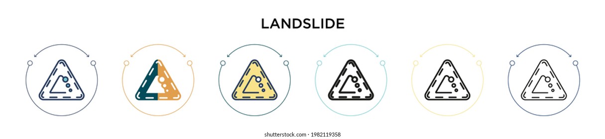 Landslide icon in filled, thin line, outline and stroke style. Vector illustration of two colored and black landslide vector icons designs can be used for mobile, ui, web