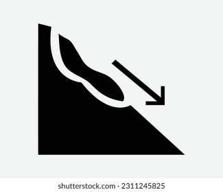 Landslide Icon. Land Slide Earthquake Mountain Disaster Danger Risk Hazard Warning Sign Symbol Black Artwork Graphic Illustration Clipart EPS Vector