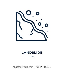 landslide icon from signs collection. Thin linear landslide, disaster, mountain outline icon isolated on white background. Line vector landslide sign, symbol for web and mobile