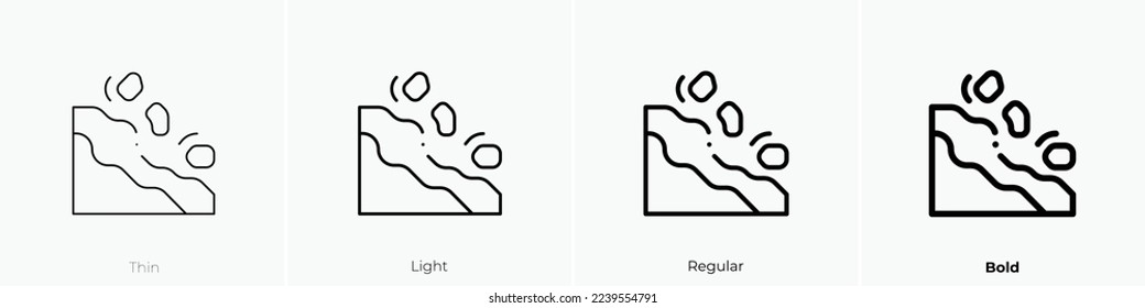 landslide icon. Thin, Light Regular And Bold style design isolated on white background