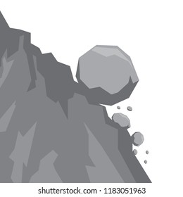 Landslide icon vector isolated on white background. Stones fall from the rock. Flat design, vector