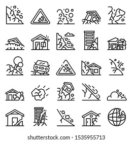 Landslide icons set. Outline set of landslide vector icons for web design isolated on white background