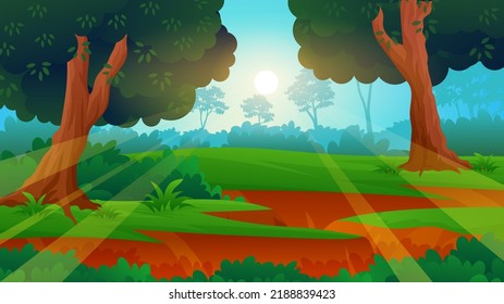 Landslide in the middle of the forest cartoon vector illustration