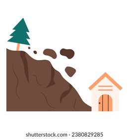 Landslide natural disaster element. Vector illustration with natural disaster theme and flat vector style. Editable vector.