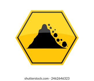 Ilustración vectorial de letrero de deslizamiento.  Peligro, símbolo, montaña, riesgo de carretera, señal de carretera, advertencia, precaución, caída, piedra, peligro, área, colina, geología. Se puede utilizar para infografía, Anuncio, póster, Diseño web.