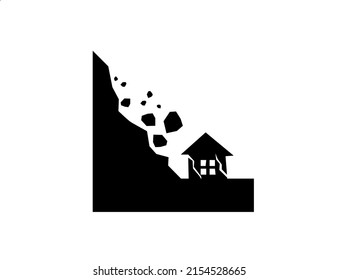 landslide silhouette illustration, natural disaster icon vector.