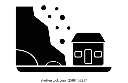 Landslide vector icon. Landslide isolated on white background. Landslide alert notification silhouette symbol website logo design. Boulders rolling down a hill. Vector illustration.