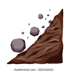 Landslide vector illustration drawing isolated on plain white background. Natural disaster themed art with simple flat cartoon art style, colored.