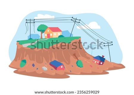 Landslide vector illustration. Natural disaster vector illustration. [[stock_photo]] © 