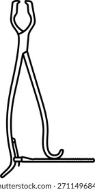 Fórceps de sujeción de hueso de carril. Instrumento quirúrgico. Herramienta médica estéril. Icono de contorno de Vector.
