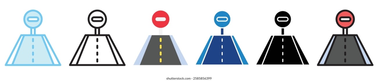 Lane Closed multi style, mini illustration icon. outline, flat, glyph, line color, UI, UX kit, app, web development, digital or print. For education, construction, transportation, traffic management.